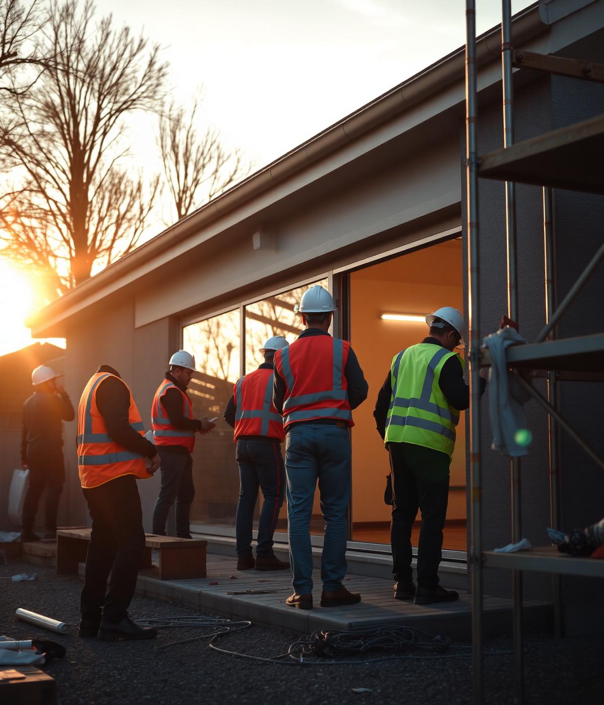 King CMC crew working on a residential extension at golden hour
